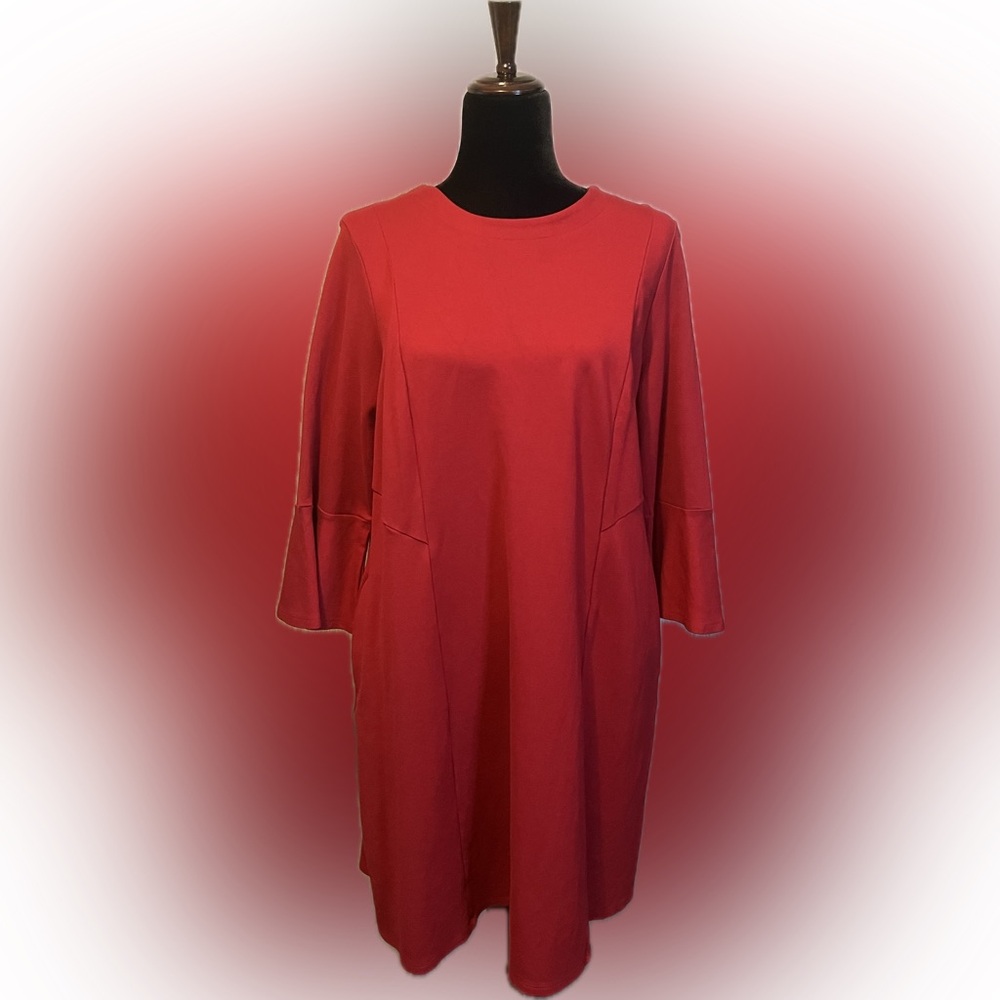 J. Jill Ponte Knit Red 3/4 Sleeve Dress size LP